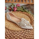 Women Faux Pearls Decor Flats, Elegant Point Toe Flats Ballet Flats