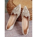 Women Faux Pearls Decor Flats, Elegant Point Toe Flats Ballet Flats