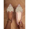 Women Faux Pearls Decor Flats, Elegant Point Toe Flats Ballet Flats