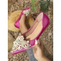 Women Faux Pearls Decor Flats, Elegant Point Toe Flats Ballet Flats