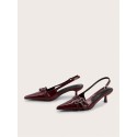 Sexy And Elegant Pointed Toe Patent Leather Stiletto High Heels With Metal Buckle Strap, Wine Red, For Wedding And Party