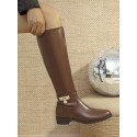 Women's Knee-high Boots, Fashionable Brown Suede Boots With Metal Buckle And Side Zipper. This High-top Boot Is A Versatile Style For Autumn/winter Season.