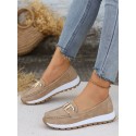 Summer Hollow Out New Style Pu Leather Peas Shoes For Middle Aged & Elderly Women, Soft Bottom Wedge Heels Loafers