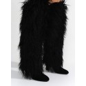  Block Heel Fur Suede Knee-High Boots