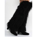  Block Heel Fur Suede Knee-High Boots