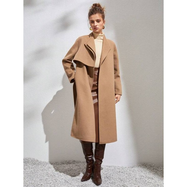 Waterfall Collar Open Front Overcoat