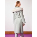 PREMIUM BELTED WOOL-BLEND FAUX FUR COAT