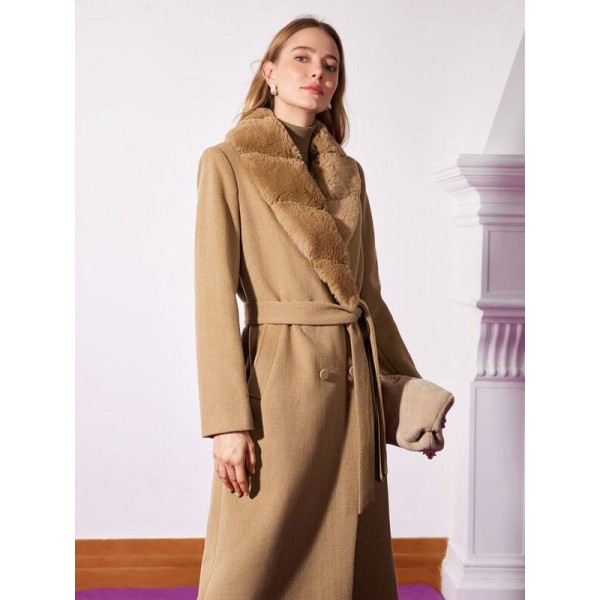 PREMIUM WOOL WATERFALL COLLAR BELTED OVERCOAT