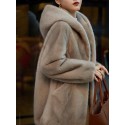 Solid Drop Shoulder Hooded Fluffy Coat