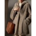 Solid Drop Shoulder Hooded Fluffy Coat