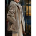 Solid Drop Shoulder Hooded Fluffy Coat