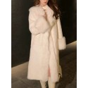 Solid Color Fur Collared Warm Plush Coat