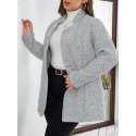 Frenchy Plus Size Herringbone Pattern Long Sleeve Wool Coat