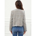  Plaid Pattern Raw Trim Flap Detail Tweed Jacket