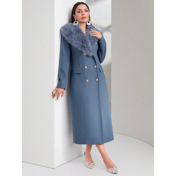 Modely Borg Collar Double Breasted Overcoat