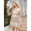 Floral Embroidery Lantern Sleeve Dress