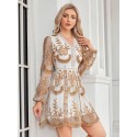 Floral Embroidery Lantern Sleeve Dress