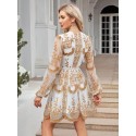 Floral Embroidery Lantern Sleeve Dress