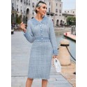 Raw Trim Button Front Tweed Dress