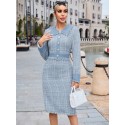 Raw Trim Button Front Tweed Dress