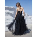 High Split Hem Embroidered Tulle Strapless Formal Evening Dress