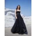 High Split Hem Embroidered Tulle Strapless Formal Evening Dress