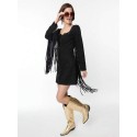  Black Suede Shift Fringe Dress