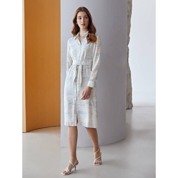 MONET INSPIRED 100% SILK BELTED SHIRT DRESS