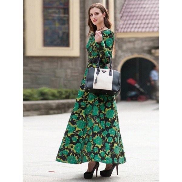 Vintage Floral Printed Women's Dress Without Belt