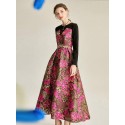 Floral Jacquard Colorblock Dress Without Belt