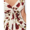 White & Red Roses Off The Shoulder Tea Length Dress