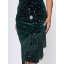 Emerald Green Velvet Fringe Flapper Dress