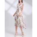 Floral Print Ruffle Trim Belted Dress