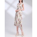 Floral Print Ruffle Trim Belted Dress