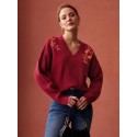 PREMIUM FLORAL EMBROIDERY V-NECK SWEATER