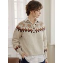 Simple Retro wool printed button round neck sweater