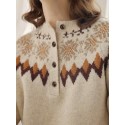 Simple Retro wool printed button round neck sweater