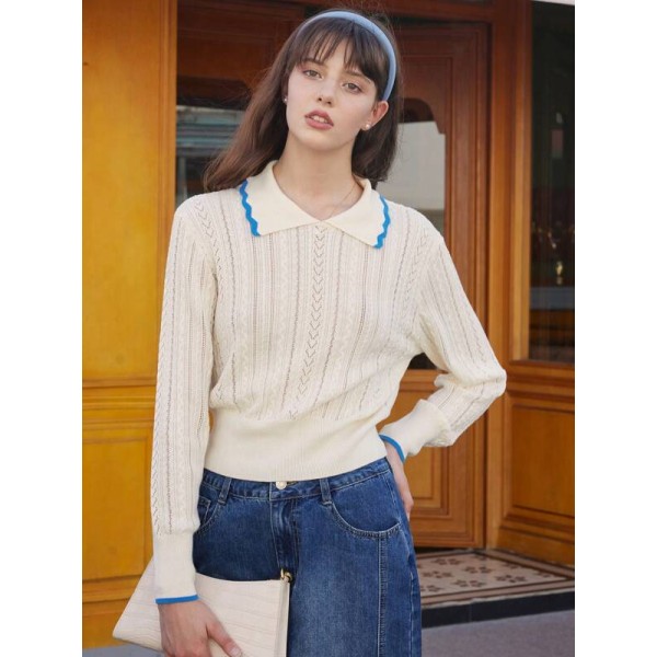 Simple Retro Wool Hollow Knitted Long Sleeve Sweater