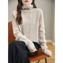 100% Wool High Collar Pullover, Soft Warm Long Sleeve Fashion Sweater